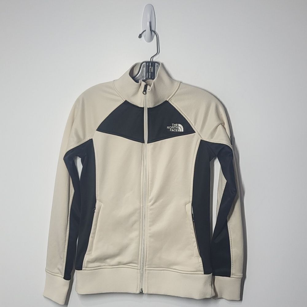 North Face Women's Cream and Black Zip Up Jacket